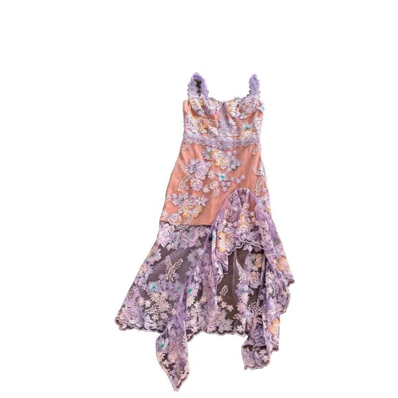 Bronx and Banco Eva Embroidered Floral Midi Dress purple S worn Harper bazaar - Picture 4 of 9